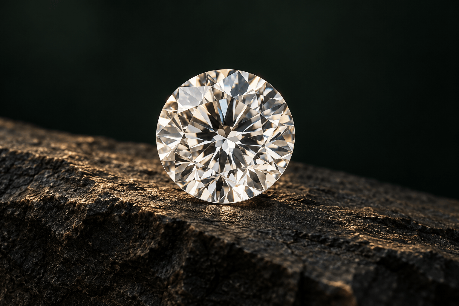 Illustrative round diamond on a dark stone ledge for the natural diamond collection